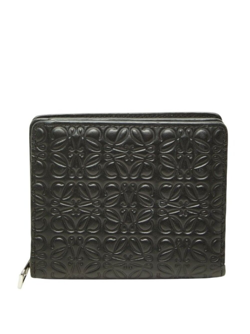 Loewe Repeat Anagram Bifold Wallet Compact Mini Black Leather